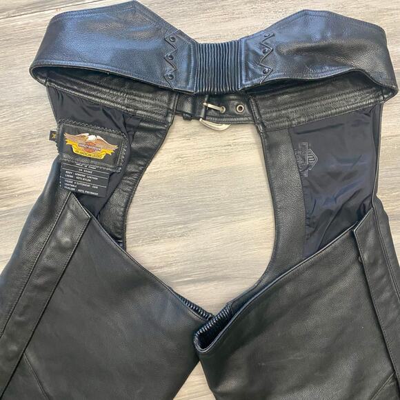 Mens Harley Davidson Leather Black Motorcycle Chaps Biker Riding Gear Size M - Picture 8 of 16